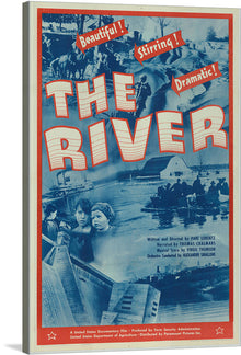  “The River” is a beautiful and dramatic film poster that captures the essence of the film. The poster features a blue and white color scheme with a striking red title. This print would make a great addition to any film lover’s collection. The poster is predominantly blue and white with a red title.