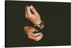 “Watch” is a captivating piece of art that encapsulates the essence of time and human connection in a single frame. The artwork features two hands gracefully reaching towards each other, adorned with a minimalist watch that signifies the inexorable march of time. The dark backdrop illuminates the hands, casting them as the central focus and drawing attention to every detail.