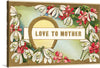 “Mother’s Day Postcard Vintage Love” is a captivating artwork that encapsulates the pure essence of maternal love. The heart-shaped wreath, meticulously crafted with watercolor flowers in rich hues of burgundy, peach, and violet, symbolizes the nurturing touch of a mother’s hand. The golden inscription “LOVE TO MOTHER” is gracefully embedded within this artwork, offering a heartfelt message that transcends time and space. 