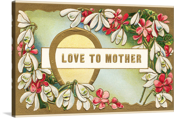 “Mother’s Day Postcard Vintage Love” is a captivating artwork that encapsulates the pure essence of maternal love. The heart-shaped wreath, meticulously crafted with watercolor flowers in rich hues of burgundy, peach, and violet, symbolizes the nurturing touch of a mother’s hand. The golden inscription “LOVE TO MOTHER” is gracefully embedded within this artwork, offering a heartfelt message that transcends time and space. 