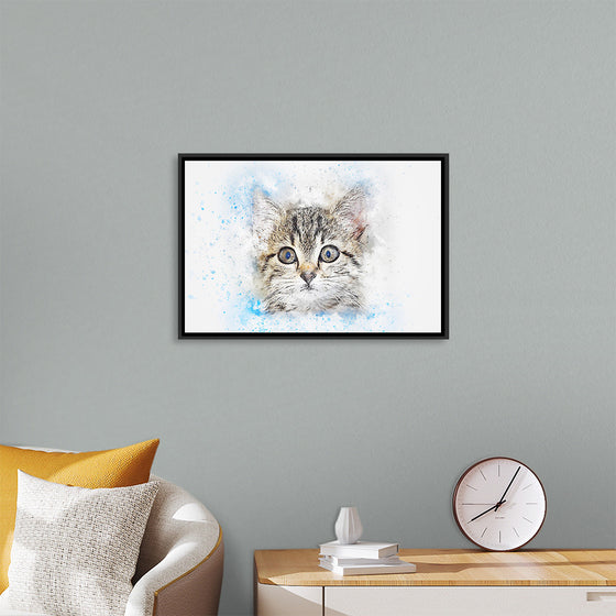 "Gray and White Cat Watercolor"