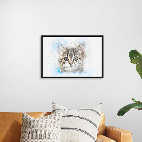 "Gray and White Cat Watercolor"