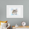 "Gray and White Cat Watercolor"