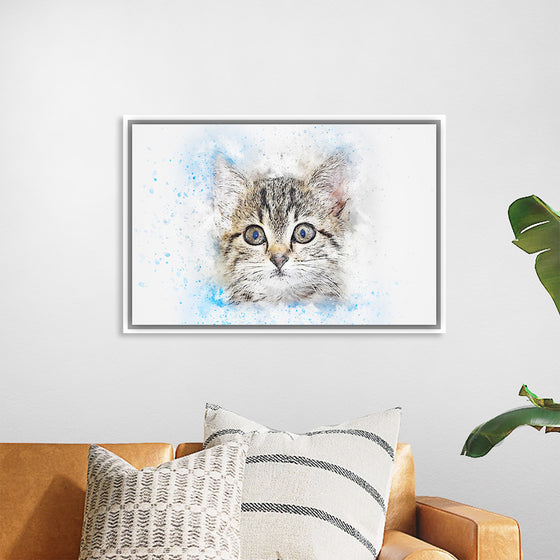 "Gray and White Cat Watercolor"