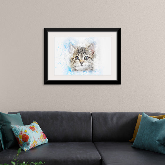 "Gray and White Cat Watercolor"