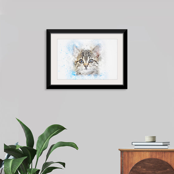 "Gray and White Cat Watercolor"