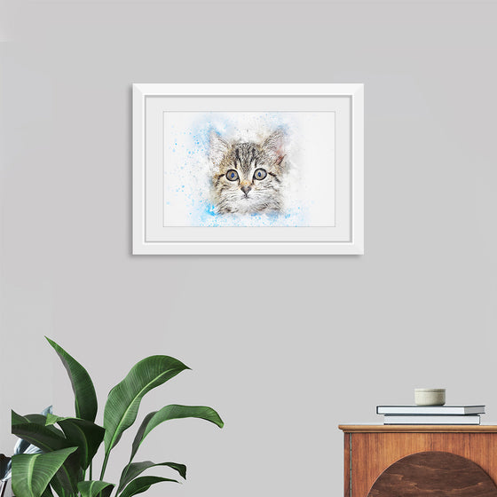 "Gray and White Cat Watercolor"