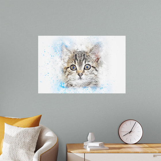 "Gray and White Cat Watercolor"