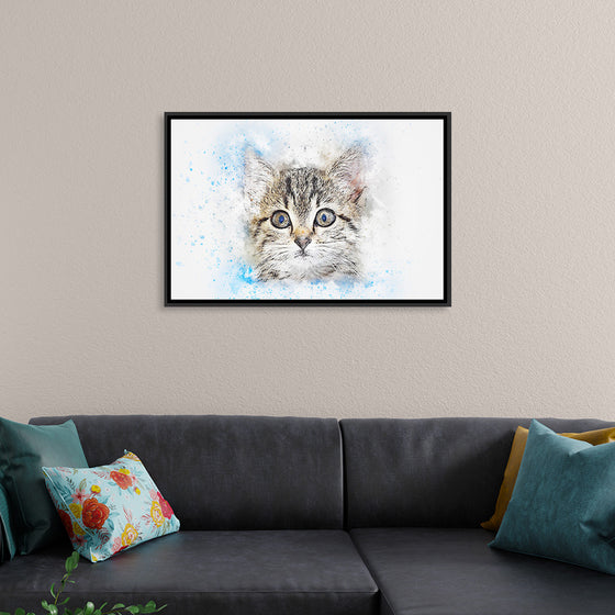 "Gray and White Cat Watercolor"