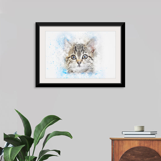 "Gray and White Cat Watercolor"