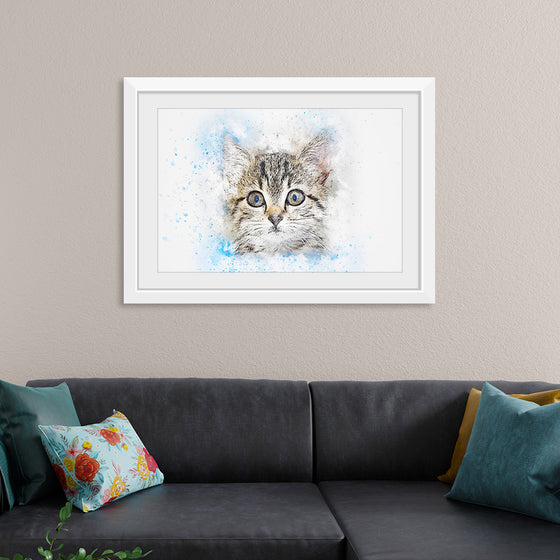 "Gray and White Cat Watercolor"