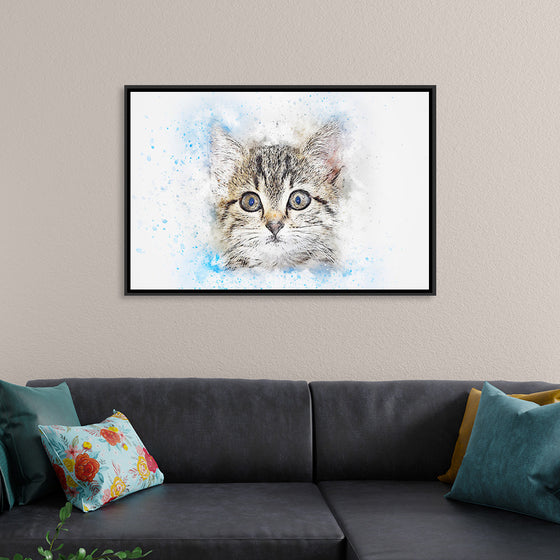 "Gray and White Cat Watercolor"