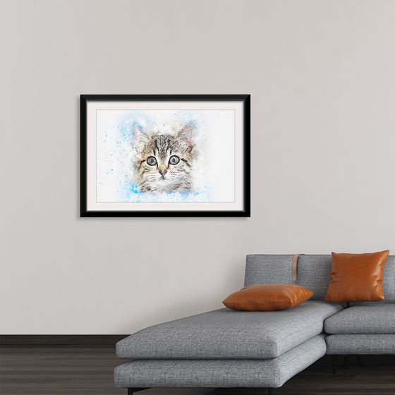 "Gray and White Cat Watercolor"