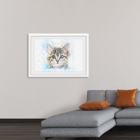 "Gray and White Cat Watercolor"