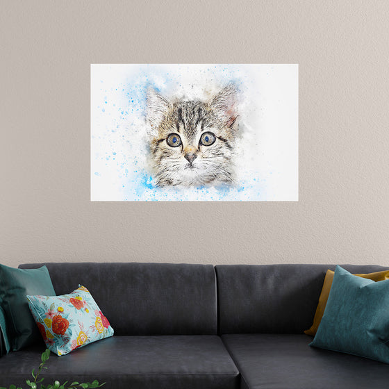 "Gray and White Cat Watercolor"