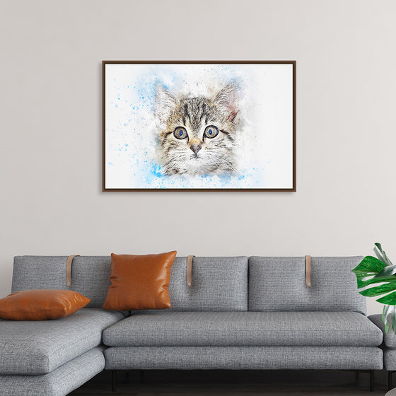 "Gray and White Cat Watercolor"