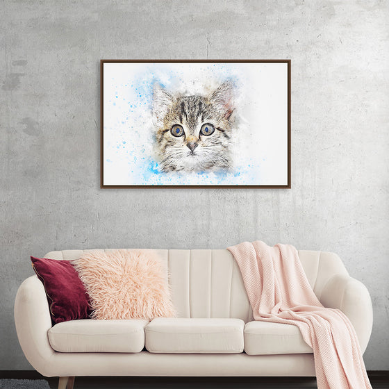 "Gray and White Cat Watercolor"