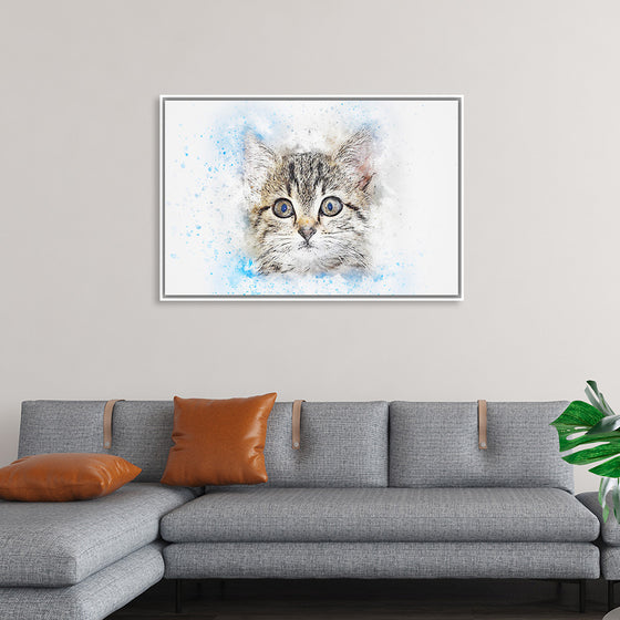 "Gray and White Cat Watercolor"