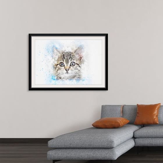 "Gray and White Cat Watercolor"