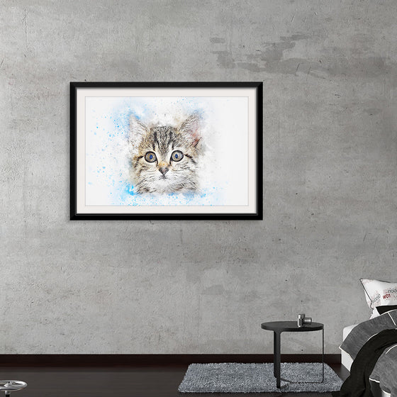 "Gray and White Cat Watercolor"