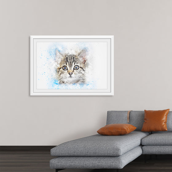 "Gray and White Cat Watercolor"