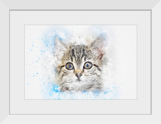 "Gray and White Cat Watercolor"