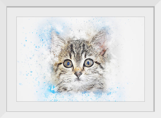 "Gray and White Cat Watercolor"