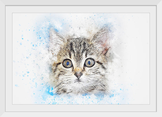 "Gray and White Cat Watercolor"