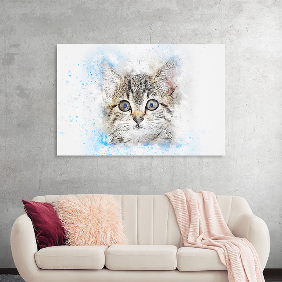 "Gray and White Cat Watercolor"