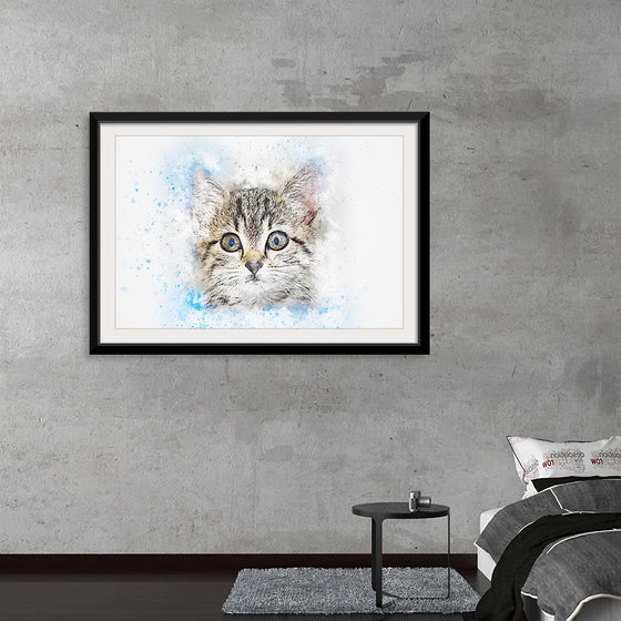 "Gray and White Cat Watercolor"