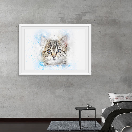 "Gray and White Cat Watercolor"