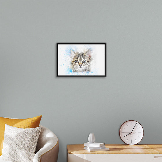 "Gray and White Cat Watercolor"