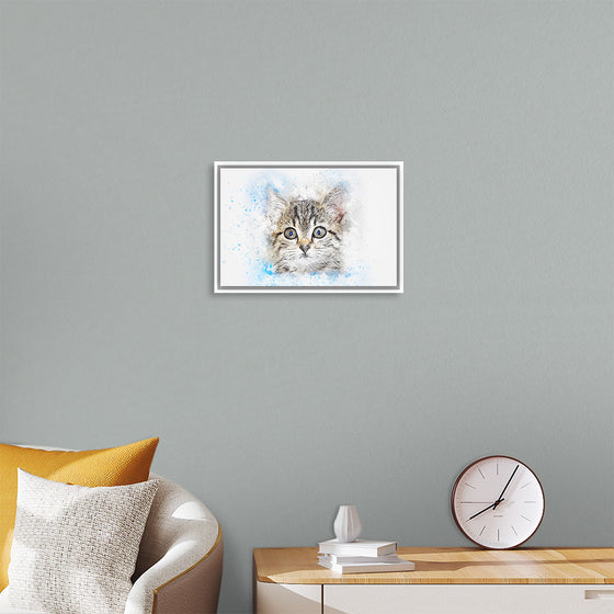 "Gray and White Cat Watercolor"