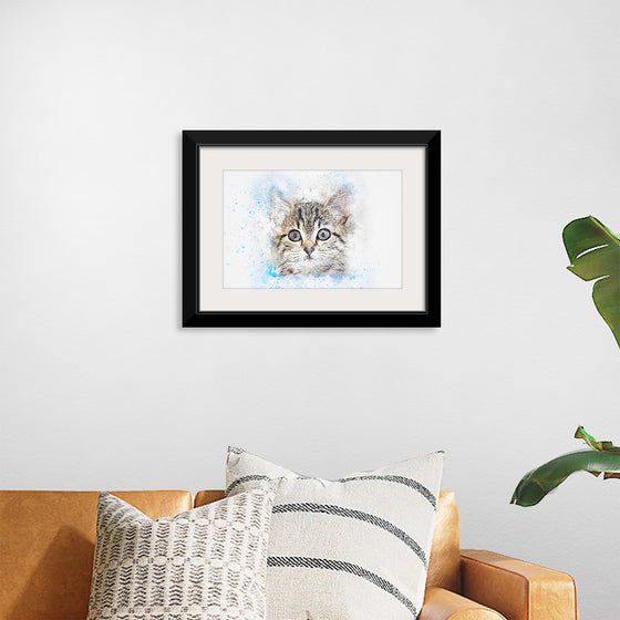 "Gray and White Cat Watercolor"