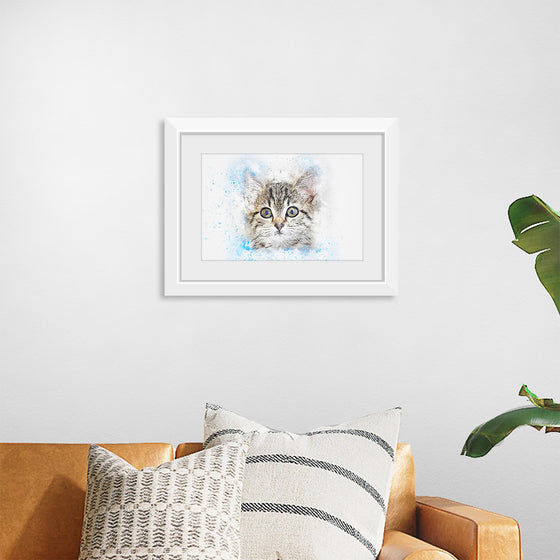 "Gray and White Cat Watercolor"