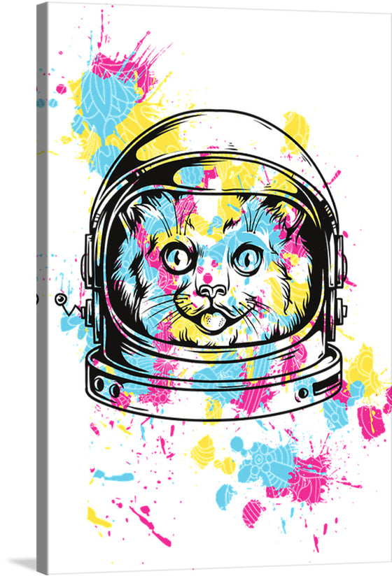 “Space Cat”: Dive into the cosmic allure of this mesmerizing artwork. The exquisite print captures a celestial feline, adorned in an astronaut’s helmet, embarking on an interstellar journey. The vibrant splashes of color that surround our intrepid explorer evoke the enigmatic beauty of distant galaxies and nebulae, promising to ignite your imagination and transform any space into a cosmic playground.