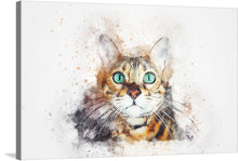  Immerse yourself in the captivating gaze of this exquisite artwork, a print that brings to life the enigmatic allure of a feline’s stare. Every brush stroke and color splatter is meticulously crafted to capture the essence of the cat’s mesmerizing green eyes and intricate fur pattern. 