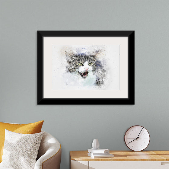 "Black and White Watercolor Cat"