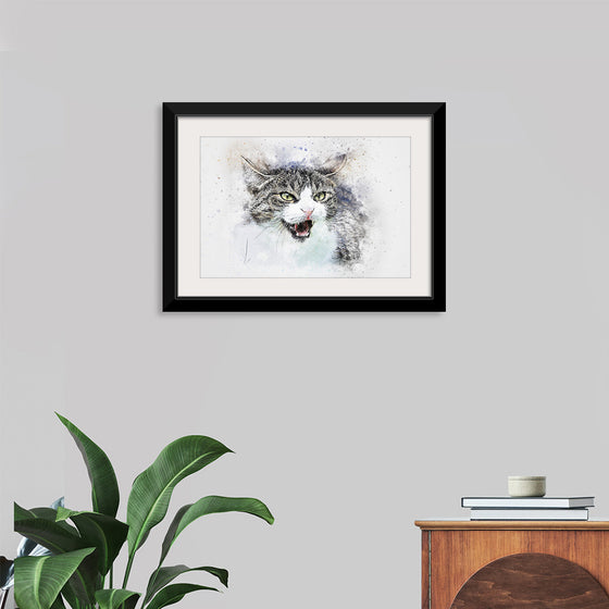 "Black and White Watercolor Cat"