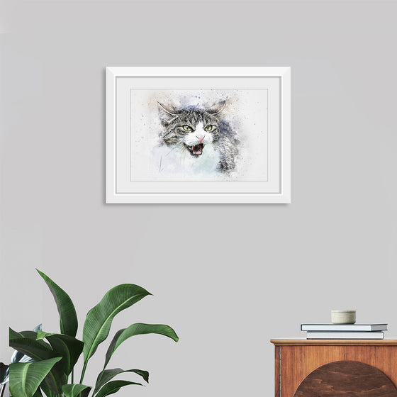 "Black and White Watercolor Cat"