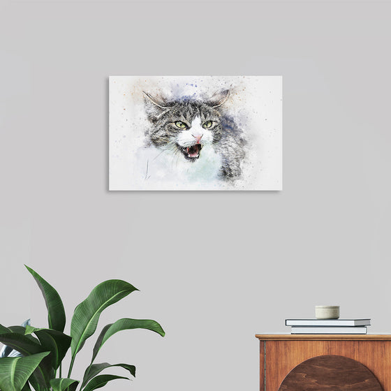 "Black and White Watercolor Cat"