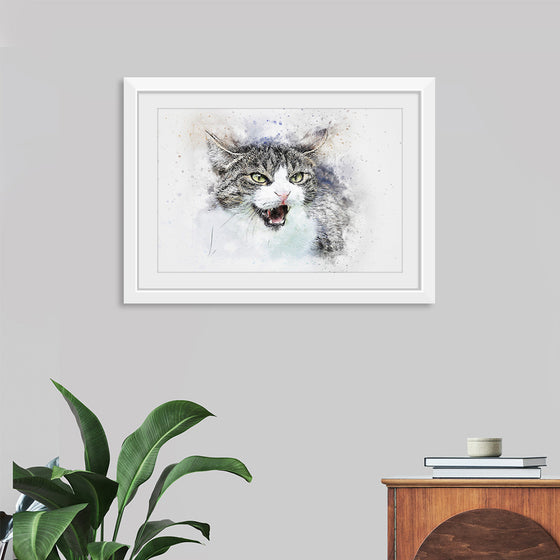 "Black and White Watercolor Cat"