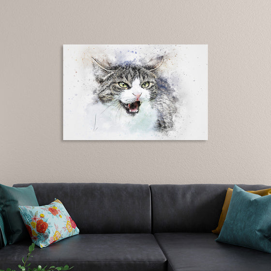 "Black and White Watercolor Cat"