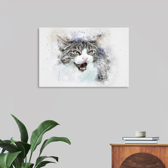 "Black and White Watercolor Cat"