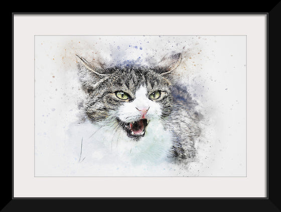 "Black and White Watercolor Cat"