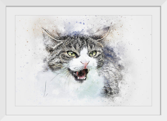 "Black and White Watercolor Cat"