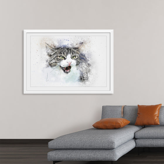 "Black and White Watercolor Cat"