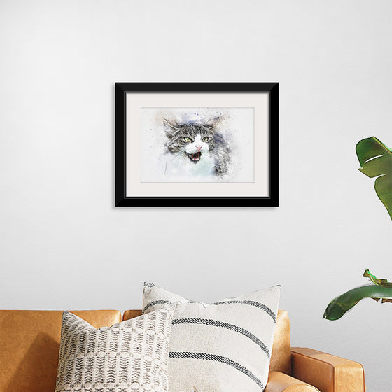 "Black and White Watercolor Cat"