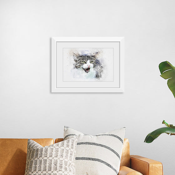 "Black and White Watercolor Cat"