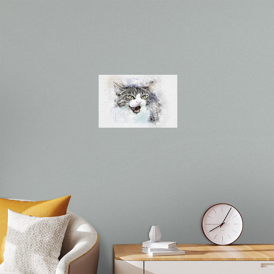 "Black and White Watercolor Cat"